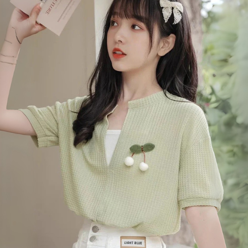 Haut Vert Col V Style Coréen