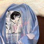 2021 Fun Letters Printed Sweatshirts Cotton Sky Blue Crewneck Womens Winter Tops Brand Designer Vintage Streetwear Teens Clothes