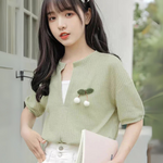 Haut Vert Col V Style Coréen