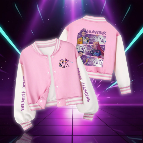 Huntrix Rumi Girls Kpop Demon Hunters Costume Zoey Mira Print Baseball Uniform Autumn Long Sleeve Jacket Coat Fans Gift for Kids