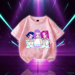 KPop Demon Hunters Tie-dye T-shirt Girls Short Sleeve Tops Rumi Mira Zoey Printed Tee Shirts Kawaii Summer Children's Clothing