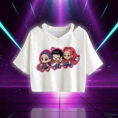 Kpop Demon Hunters Girls O-Neck Casual Women Summer Shirts Crop T-shirt (Copie)