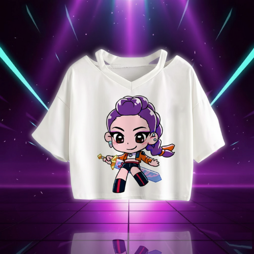 Kpop Demon Hunters Girls O-Neck Casual Women Summer Shirts Crop T-shirt (Copie)