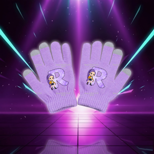 Move K-Pop Demon Hunters Five-finger Glove Letter A-Z Printed Fashion Touchable Screen Gloves Cartoon Anime Kids Birthday Gifts