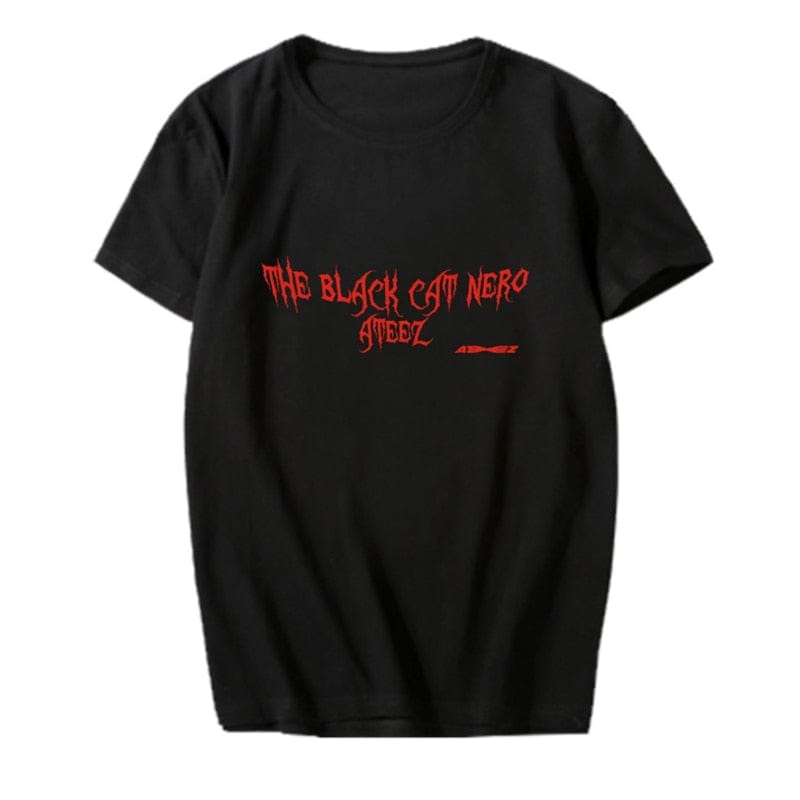 T-Shirt Ateez Black Cat Nero Z
