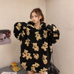 College wind small woolen cute bear lady hoodie loose plus velvet kawaii sweatshirt plus size women's blouse super Dalian hoodie