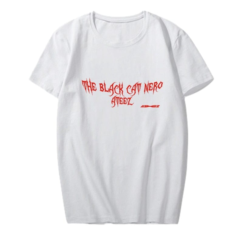 Kpop Ateez A TEEnager Z THE BLACK CAT NERO Fanclub Goods Summer Short Sleeves T-Shirt TShirt Tee Tops Cotton Drop Shipping