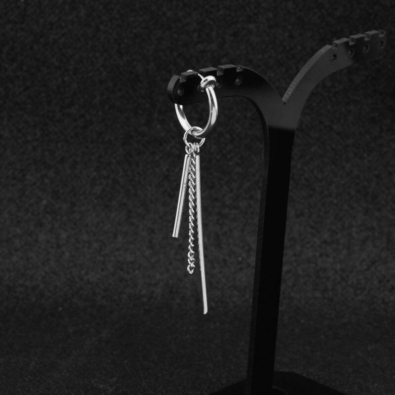 Men Women Punk Earrings Stainless Steel Ear Clip Tassel Long Chain Hip-hop Street Pop Ear Guys Jewelry Hipster Rock Stud Earring